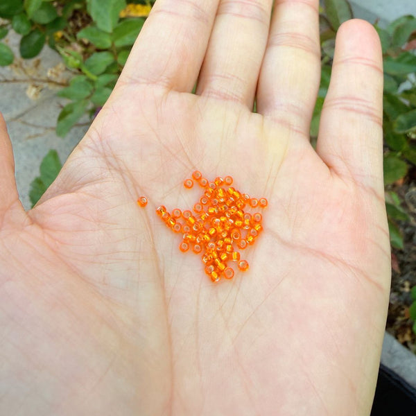 25g Miyuki Rocaille 11/0 Seed Beads Transparent Silver-lined Orange RR-8