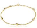 1pc 925 Sterling Silver 3mm Bead Station Singapore Chain Bracelet, Real 18K Yellow Gold Plated, Length Selections: 6.5 inch/7 inch/7.5 inch/8 inch