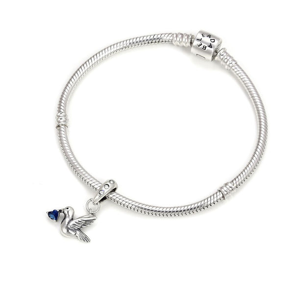 1pc 925 Sterling Silver Bird Charm, Freedom Lover September Birthstone Charm Drop, Blue Sapphire Cubic Zirconia CZ, 20mm Long, Hole ID 4.5mm, EC1-D9