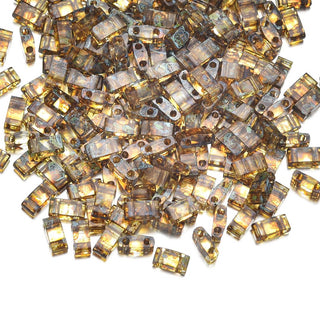 10g Miyuki Half Tila Seed Beads 5x2.3mm, Picasso Light Amber (HTL-4501)