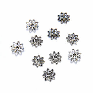 200pcs Textured Filigree Flower Bead Caps, 10mm Bead End Caps, Antique Silver, MC-AB9