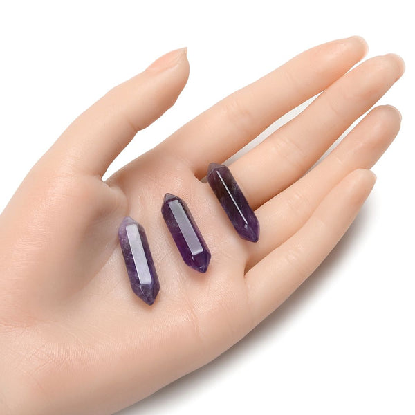 4pcs Natural Purple Amethyst Double Point Gemstone Wand, 32mm Loose Cut Stones, G3P-E4