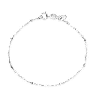 1pc 925 Sterling Silver 1.85mm Bead Station Curb Chain Bracelet, Length Selections: 6.5 inch/7 inch/7.5 inch/8 inch