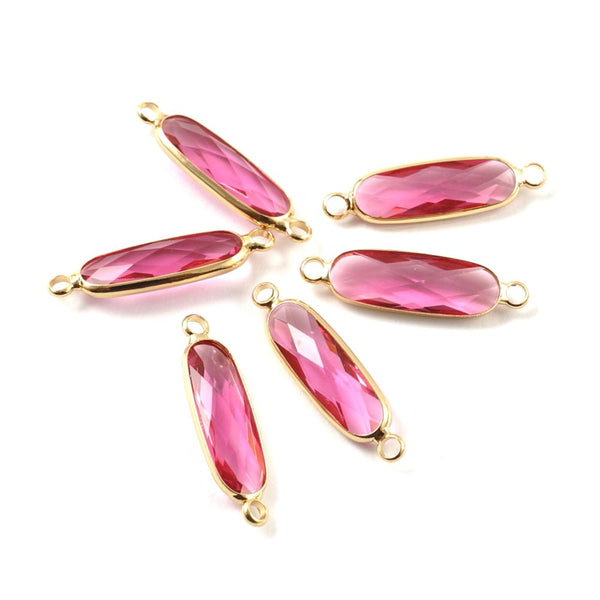 10pcs Grade A July Ruby Red Rectangle Bar Birthstone Links, 18K Yellow Gold Plated Brass, 21x7mm, CCP9-G7