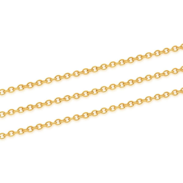 16.5 Feet Tarnish Resistant Oval Ring Rolo Cable Chain Link, 24K Yellow Gold Plated, Long Lasting, Size Selections: 3x2.5mm, 3.5x3mm, 4.3x3.3mm
