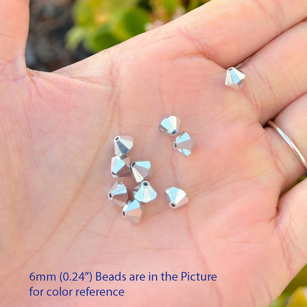 50pcs Preciosa Faceted Bicone Crystal Beads, Crystal Labrador Silver (Full-Coat), 6mm, Hole ID 1mm, Pre-B632