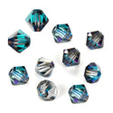 50pcs Preciosa Faceted Bicone Crystal Beads, Crystal Bermuda Blue (Silver and Blue Metallic), 6mm, Hole ID 1mm, Pre-B656