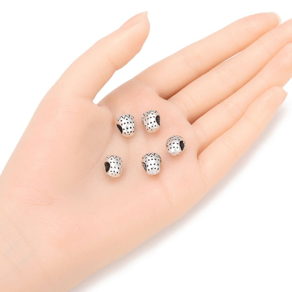 20pcs Cute Strawberry Large Hole Beads, Hole ID 4.5mm, Antique Silver, Zinc Alloy Metal, MEC-F5
