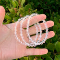 1 Strand Stretch Natural Grade A Clear Crystal White Quartz Beaded Gemstone Bracelet, 6mm Beads, Length Selections: 7 inch/7.5 inch/8 inch