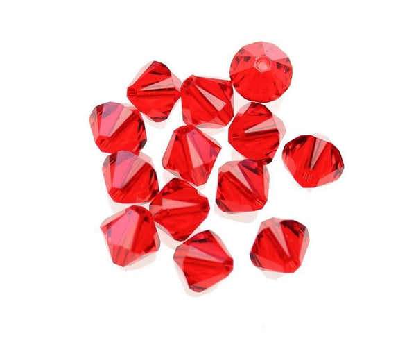 50pcs Preciosa Faceted Bicone Crystal Beads, Light Siam Red, 6mm, Hole ID 1mm, Pre-B606