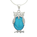 1pc Natural Blue Howlite Imitation Turquoise Gemstone Owl Pendant Necklace, 18 Inch Surgical Stainless Steel Chain, GGP-G6