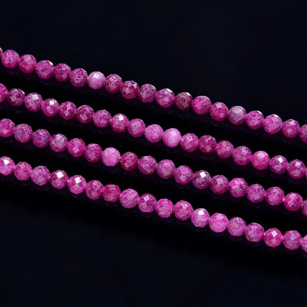 Natural Red Ruby Gemstone Tiny Small Faceted Round Beads, 3mm, Hole ID 0.6mm, 15 Inch/1 Strand, GK3-18