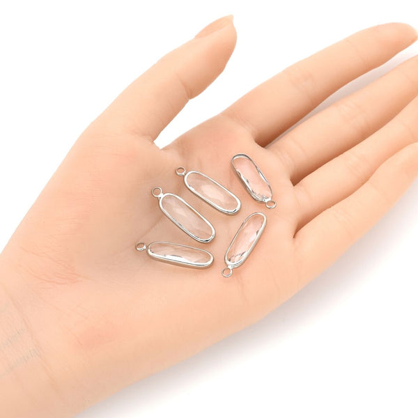 10pcs Grade A April Diamond Clear Rectangle Bar Birthstone Charm Drops, Sterling Silver Plated Brass, 21x7mm, CCP8-S4