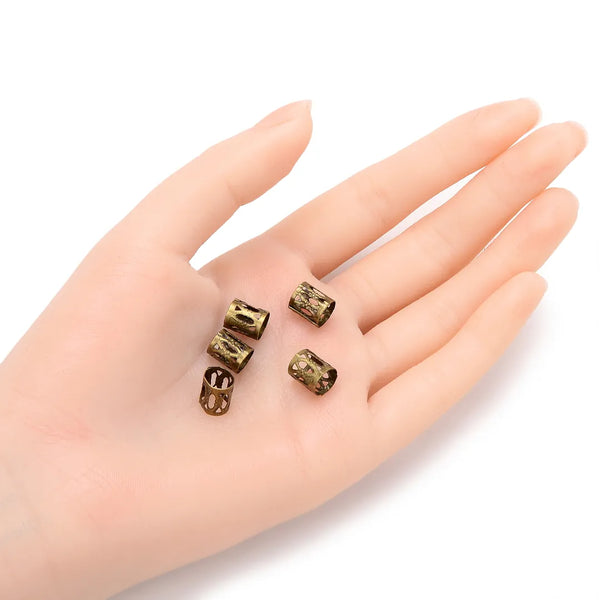 100pcs Large Hole Filigree Tube Beads, Antique Bronze Plated Brass, Tarnish Resistant, 9x8mm, Hole ID 7.5mm, CF215-B