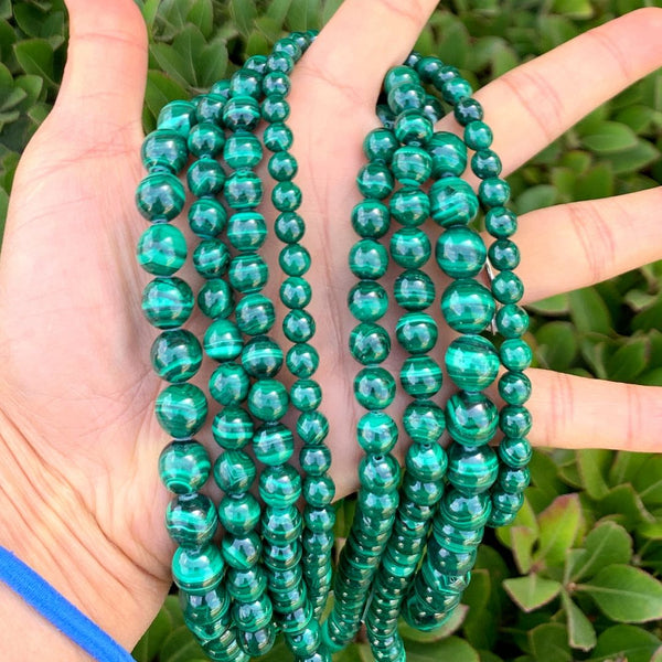 Natural Green Malachite Gemstone Round Beads, 15 Inch/1 Strand, Size Selections: 6mm/8mm/10mm