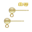 5 Pairs 925 Sterling Silver Ball Earring Posts, Real 18K Yellow Gold Plated, Open Ring, 10pcs Earring Backs, Ball Size Selections: 3mm/4mm/5mm