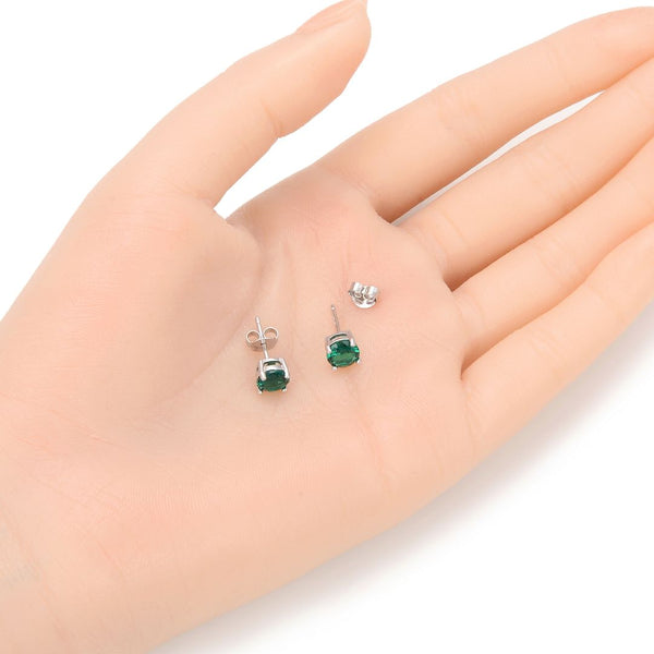 1 Pair 925 Sterling Silver May Birthstone Round Cut Stud Earrings, 6mm/0.84 Carat Cubic Zirconia CZ Green Emerald Stone, SSE48-5