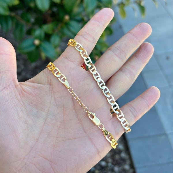 1pc Real 1/20 14K Gold Filled 5mm Mariner Chain Bracelet, 6.5 Inch with 1 Inch Extender, JB-30