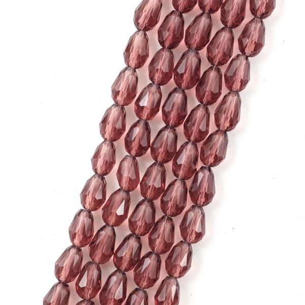 120pcs Creative Club Faceted Teardrop Crystal Glass Beads, Center Drilled, Burgundy Red, 12x8mm, Hole ID 1mm, CCT-1211