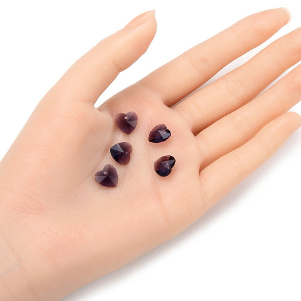 20pcs Top Drilled Valentine Heart Drop Crystal Beads, February Amethyst Birthstone Beads, 10mm, Hole ID 1mm, BB15-2