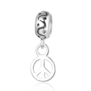925 925 Sterling Silver Dangle Peace Sign Bead Charm Pendant