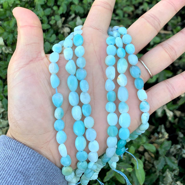 Natural Amazonite Amazonstone Gemstone Oval Tumbled Pebble Beads, Irregular, 6mm to 8mm, Hole ID 1mm, 15 Inch/1 Strand, GZ11-6
