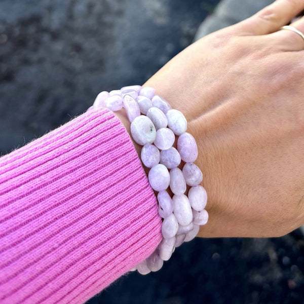 1 Strand Stretch Natural Purple Kunzite Free Form Gemstone Bracelet, 7-10mm Beads, Length Selections: 7 inch/7.5 inch