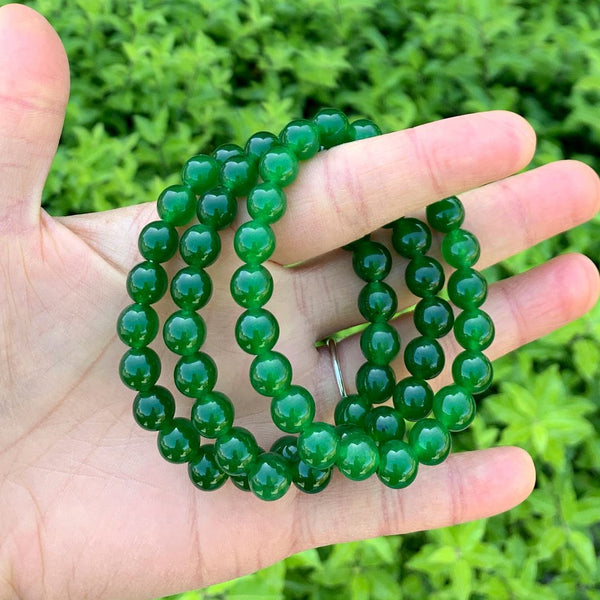 1 Strand Stretch Natural Green Jade Beaded Gemstone Bracelet, 8mm Bead, Length Selections: 7 inch/7.5 inch/8 inch/8.5 inch