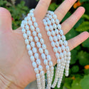 14 Inch Natural A+ Grade Lustrous Teardrop Oval Rice Pearl Beads, White Cultured Freshwater Pearls, 6-7mm, Hole ID 0.7mm, PB2-67