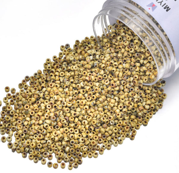 25g Miyuki Rocaille 11/0 Round Seed Beads Opaque Picasso Yellow RR-4512