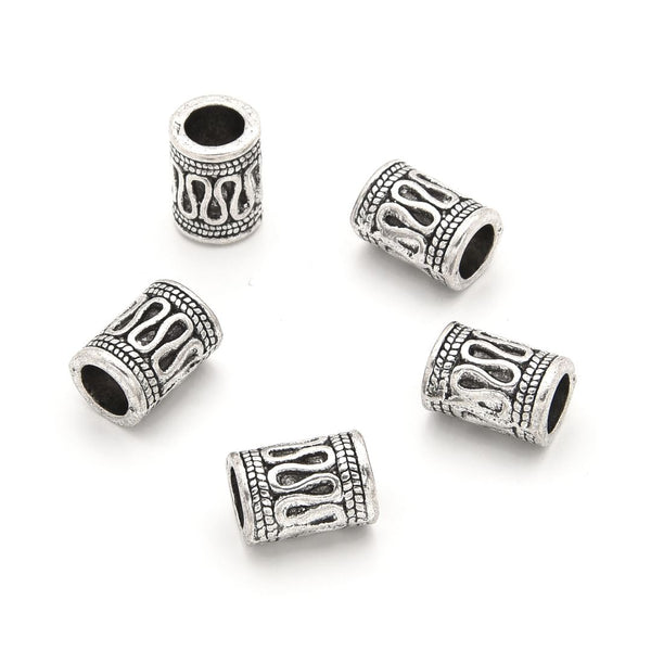 50pcs Large Hole Tube Beads, Antique Silver, 11.3mm, Hole ID 5.2mm, MC-T1