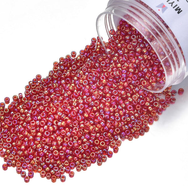 25g Miyuki Rocaille 11/0 Round Seed Beads Translucent Rainbow Ruby RR-298