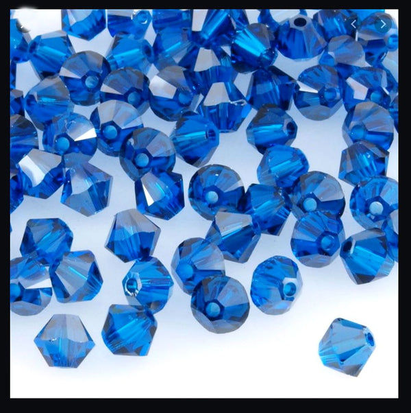 50pcs Preciosa Faceted Bicone Crystal Beads, Capri Blue, 6mm, Hole ID 1mm, Pre-B625