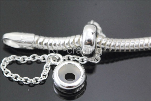 1pc 925 Sterling Silver Safety Chain Lock Clip Rubber Charm Holder Bead Stopper, Compatible with Pandora All Other 3mm Charm Bracelet, EC28-A1