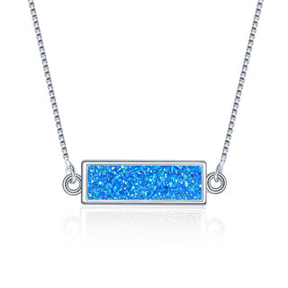 1pc Natural Druzy Crystal Pendant Necklace, Aquamarine Blue Bar Gemstone Pendant, 18 inch Stainless Steel Surgical Chain, GGP23-3