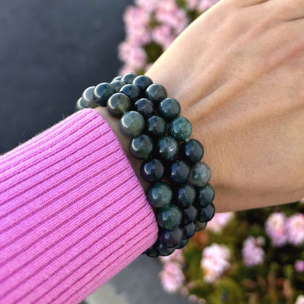 1 Strand Stretch Natural Moss Agate Beaded Gemstone Bracelet, 8mm Bead, Length Selections: 7 inch/7.5 inch/8 inch/8.5 inch