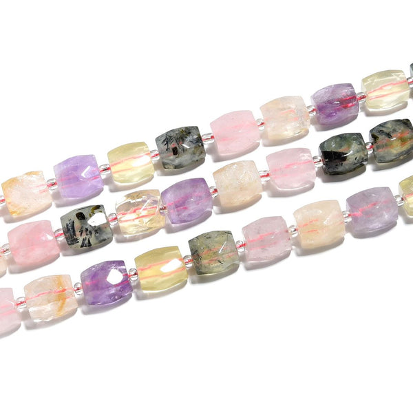 10pcs Natural Amethyst Citrine Rose Quartz Lemon Quartz White Crystal Gemstone Faceted Cylinder Tube Beads, 12-18mm, Hole ID 1mm, GZ9-6