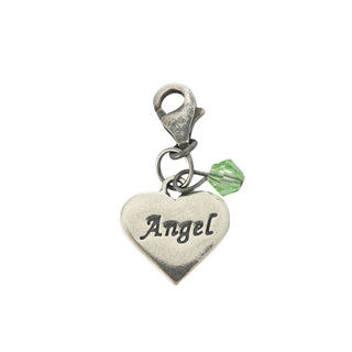 Clip On Solid Sterling Silver Love Heart Angel August Peridot Green Birthstone Charm