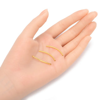 10pcs 925 Sterling Silver Curved Noodle Tubes, Real 18K Yellow Gold Plated, Hole ID 1mm, Size Selections: 15mm/20mm/30mm