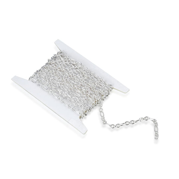 5 Feet 925 Sterling Silver Unfinished Long Short Oval Chain Links, 2.7mm, SSK-F1