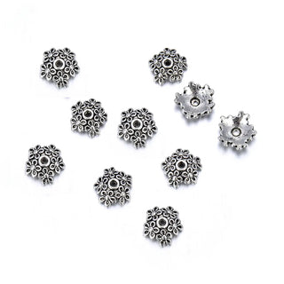 200pcs Daisy Flower Bead Caps, 11mm Bead End Caps, Antique Silver, MC-AB1