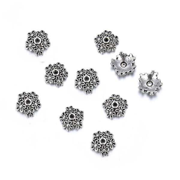 200pcs Daisy Flower Bead Caps, 11mm Bead End Caps, Antique Silver, MC-AB1