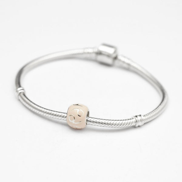1pc 925 Sterling Silver Cancer Zodiac Sign Bead Charm Light Pink Enamel, Compatible with Pandora All Other Charm Bracelets, EC55