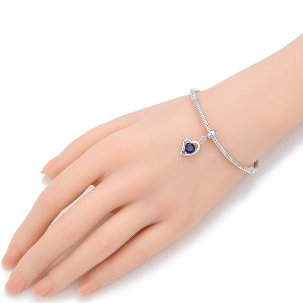 1pc 925 Sterling Silver Love Heart September Birthstone Charm Drop, Blue Sapphire Cubic Zirconia CZ, 26mm (1 inch) Long, Hole ID 4.5mm, EC1-E9