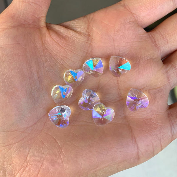 20pcs Top Drilled Valentine Heart Drop Crystal Beads, Crystal AB, 10mm, Hole ID 1mm, BB15-13