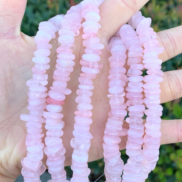 Natural Grade A Rose Quartz Pink Crystal Gemstone Smooth Tumbled Pebble Beads, Irregular, 8mm-10mm, Hole ID 1mm, 1 Strand/15 Inch, GZ3-9