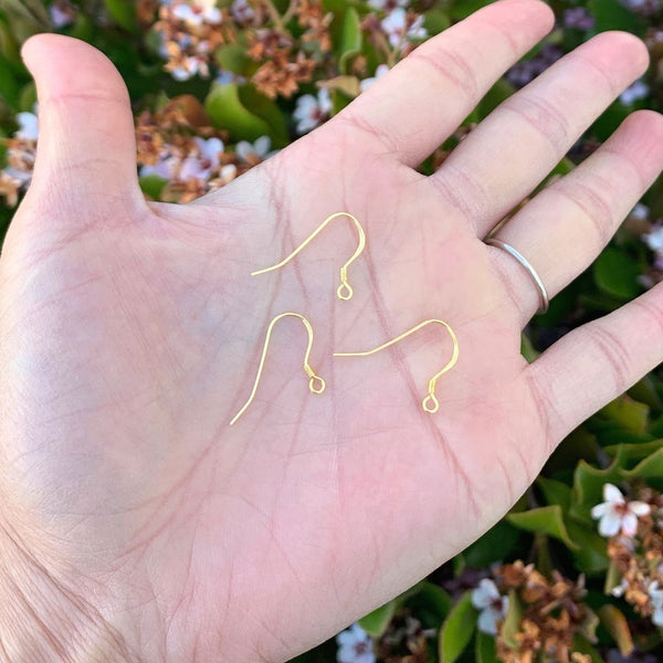 20pcs 925 Sterling Silver Flat Fish Earring Hooks, Real 18K Yellow Gold Plated, 18mm, Wire Gauge Selections: 0.5mm/0.6mm/0.7mm/0.8mm/0.9mm