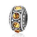 1pc 925 Sterling Silver November Birthstone Bead Charm, Yellow Topaz Cubic Zirconia CZ, 11x6.8mm, Hole ID 4.5mm, EC1-A11