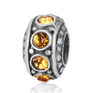 1pc 925 Sterling Silver November Birthstone Bead Charm, Yellow Topaz Cubic Zirconia CZ, 11x6.8mm, Hole ID 4.5mm, EC1-A11