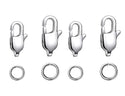 20pcs 304 Stainless Steel Rectangle Lobster Clasps with Jump Rings (11mm/13mm/15mm)